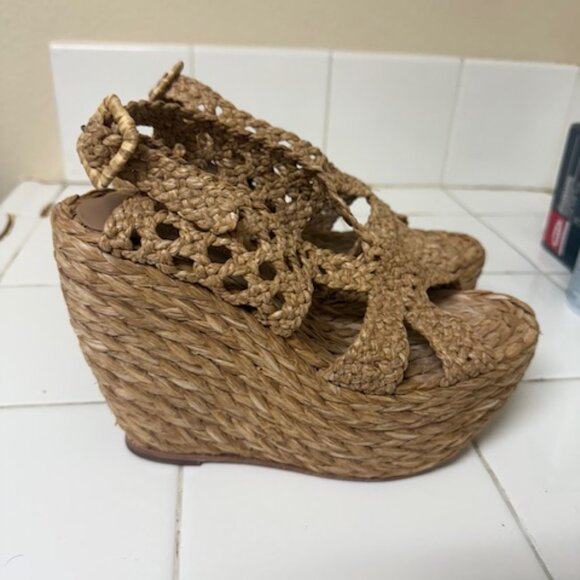 Paloma Barcelo Paige Espadrille Wedge Sandals Braided Raffia Natural - Picture 3 of 5